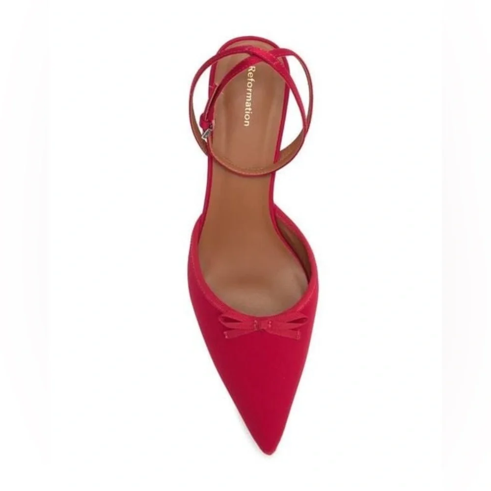 REFORMATION Wade Kitten Heel Pumps - Lipstick Satin - Picture 7 of 16